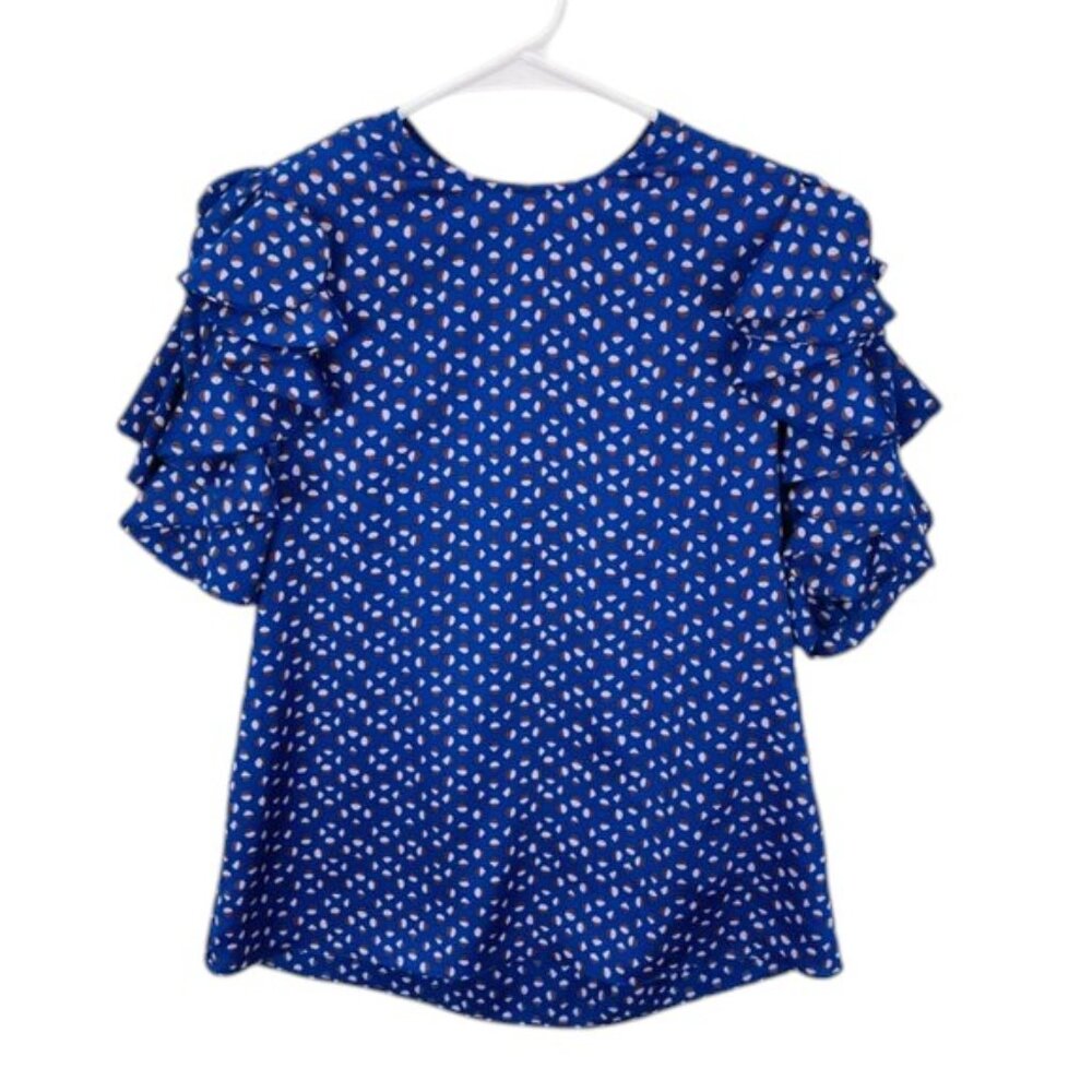 Kate Spade Silk Puff Sleeve Top Women’s Size XS Multicolor Geo Dot Blouse - Picture 2 of 11